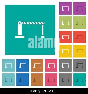 Geschlossene Barriere mehrfarbige flache Symbole auf einfachen quadratischen Hintergründen. Weiße und dunklere Symbolvarianten für schwebe- oder aktive Effekte. Stock Vektor