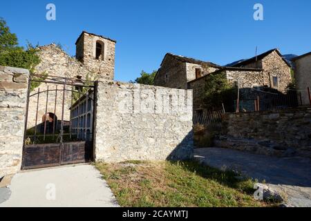 Kirche von Escuain Dorf in der Provinz Huesca, Spanien. Stockfoto