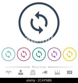 Flache Farbsymbole der Programmierschleife in runden Umrissen. 6 Bonus-Symbole enthalten. Stock Vektor