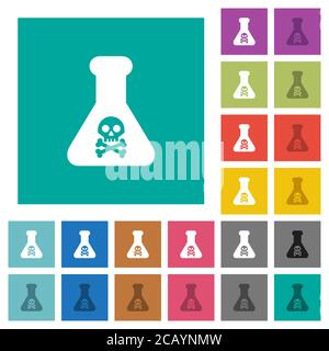 Gefährliche chemische Experiment mehrfarbige flache Symbole auf einfachen quadratischen Hintergründen. Weiße und dunklere Symbolvarianten für schweben oder aktives effe enthalten Stock Vektor