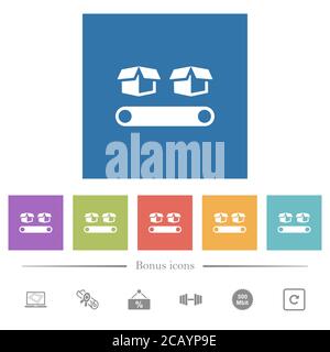 Förderer mit flachen weißen Symbolen in quadratischen Hintergründen. 6 Bonus-Symbole enthalten. Stock Vektor