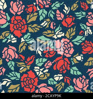 Nahtlose bunte Blumenmuster im Folk-Stil mit Blumen, Blättern. Von Hand gezeichnet. Vektorgrafik Stock Vektor