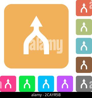 Pfeile nach oben flache Symbole auf abgerundeten quadratischen lebendigen Farben Hintergründe zusammenführen. Stock Vektor