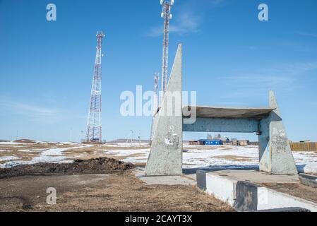 Ländliche Bushaltestelle Tierheim, Irkutsk Distgrict, Russland Stockfoto