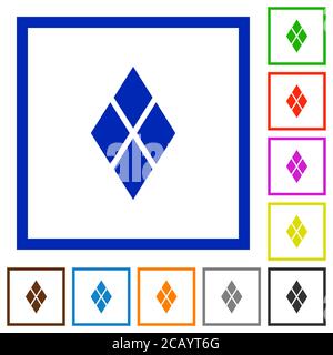 Diamond Fliesenmuster flache Farbe Symbole in quadratischen Rahmen auf weißem Hintergrund Stock Vektor