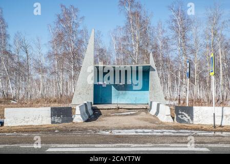 Ländliche Bushaltestelle Tierheim, Bezirk Irkutsk, Russland Stockfoto