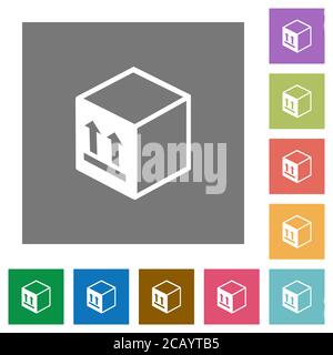 Flache Symbole in einem Paket auf einfachen farbigen quadratischen Hintergründen Stock Vektor