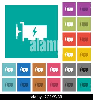 Mehrfarbige flache Symbole auf einfachem quadratischem Hintergrund des fast ethernet-Netzwerk-Controllers. Weiße und dunklere Symbolvarianten für Hover oder Active e enthalten Stock Vektor