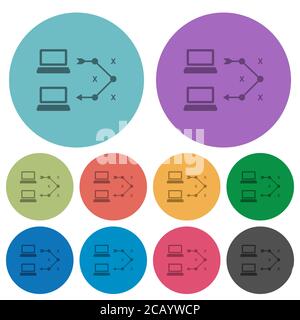 Traceroute Remote-Computer dunklere flache Symbole auf farbigem Hintergrund Stock Vektor