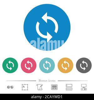 Programmierung Schleife flach weiße Symbole auf runden farbigen Hintergründen. 6 Bonus-Symbole enthalten. Stock Vektor