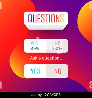 Geschichten, Fragen, Antworten Aufkleber.. Web-Schaltfläche JA oder KEIN Layout. Bloggen. Social-Media-Konzept. EPS 10 Stock Vektor