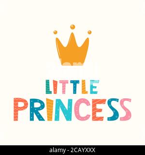 Handgezeichneter Schriftzug kleine Prinzessin mit Krone Feind Druck, Kleidung, Karte, Dekor. Kinderdruck für Mädchen. Stock Vektor