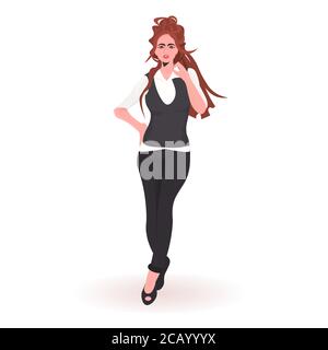 Schöne Geschäftsfrau in formelle Kleidung Business Frau Büroangestellte Frau Cartoon Figur stehend Pose voller Länge isoliert Vektor Illustration Stock Vektor