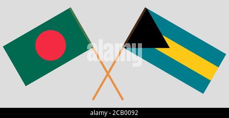 Gekreuzte Flaggen von Bangladesch und Bahamas. Offizielle Farben. Korrektes Verhältnis. Vektorgrafik Stock Vektor