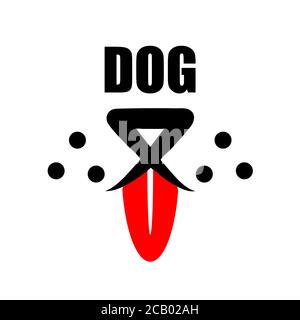 Hund mit roter Zunge Logo. Nettes glückliches Haustier mit Lächeln Gesicht Linie Design und kopieren Raum Text. Doggy flach abstrakten Element Vektor. Darstellung von Tiergrafiken. Stock Vektor