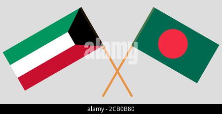 Gekreuzte Flaggen von Bangladesch und Kuwait. Offizielle Farben. Korrektes Verhältnis. Vektorgrafik Stock Vektor