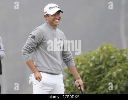 San Francisco, Usa. August 2020. Collin Morikawa feiert am Sonntag, den 9. August 2020 im TPC Harding Park in San Francisco im Finale der 102. PGA Championship auf dem 18. Green. Collin Morikawa gewinnt die 2020 PGA Championship mit einem Score von 13 unter Par. Foto von John Angelillo/UPI Kredit: UPI/Alamy Live News Stockfoto