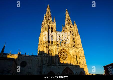 Kathedrale Santa Maria, Burgos, Castilla, Spanien. - ein Wahrzeichen auf dem Camino de Santiago. Stockfoto