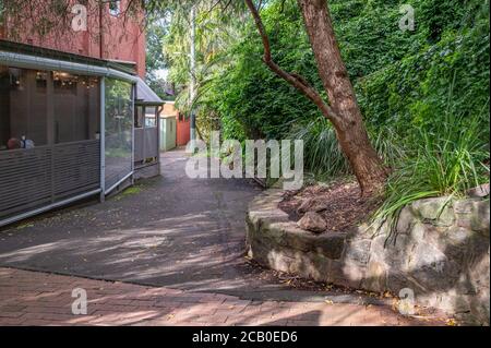 Sydney NSW Australien 3. Juni 2020 - Alley neben Der Bahnhof in Artamon an einem sonnigen Wintermorgen Stockfoto