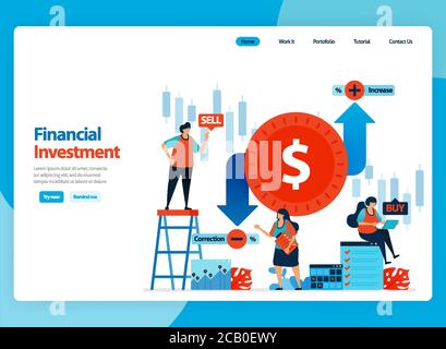 Landing Page Vektor-Design zur Illustration von Finanzanlagen und Devisenhandel. Flacher Cartoon für Landing Page, Vorlage, ui ux, Web, Stock Vektor