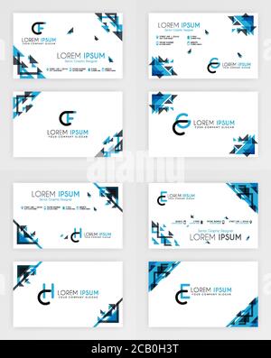 Vorlage Für Blaue Visitenkarten. Einfaches Ausweiskartendesign mit GEOMETRISCHER Dekoration in der Ecke. Für Unternehmen, Unternehmen, Professional, Unternehmen, Werbung Stock Vektor