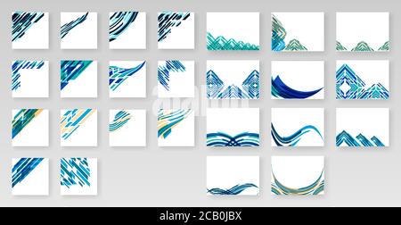 Eckdekor-Paket Für Visitenkarten Im Modernen Tech-Stil. Moderner Ornament Für Designs In Hellblau Und Dunkelblau. Konstruktionsabbildungen Können Verwendet Werden Stock Vektor