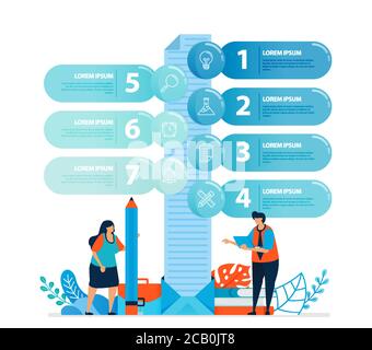 Menschliche Illustration und Infografik Design für Business-Optionen, Schritte im Lernen, Bildungsprozesse. Flat Vector für Landing Page, Web, Website, BA Stock Vektor