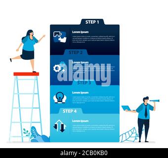 Menschliche Illustration und Infografik Design für Business-Optionen, Schritte im Lernen, Bildungsprozesse. Flat Vector für Landing Page, Web, Website, BA Stock Vektor
