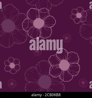 Nahtloses Blumenmuster im Doodle-Stil. Von Hand gezeichnete Kontur. Blumen und Natur Thema. Dünne Linie Skizze. Vektorgrafik. Stock Vektor