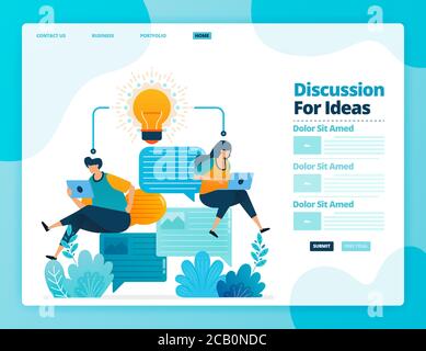 Landing Page Vektor Design der Diskussion für Ideen. Design für Website, Web, Banner, mobile Apps, Poster, Broschüre, Vorlage, Plakatwand, Willkommensseite, Stock Vektor