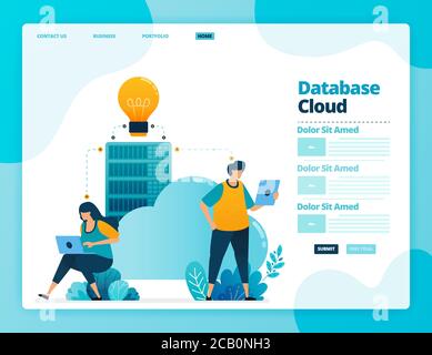 Landing Page Vektordesign von Datenbank und Cloud. Design für Website, Web, Banner, mobile Apps, Poster, Broschüre, Vorlage, Billboard, Willkommensseite, p Stock Vektor