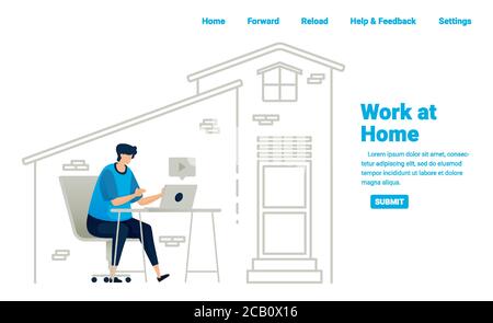 Arbeit von zu Hause während covid-19 Pandemie. Freiberufliche Jobs und Geschäftsmöglichkeiten zu Hause mit Internet-Anschluss. Illustration Design der Landung pa Stock Vektor