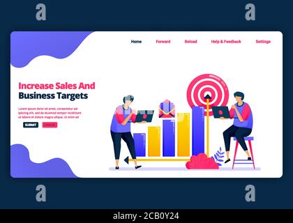 Vector Cartoon Banner Vorlage für Umsatz und Gewinn Ziele im Geschäft zu erhöhen. Landing Page und Website kreative Design-Vorlagen für Unternehmen. Stock Vektor
