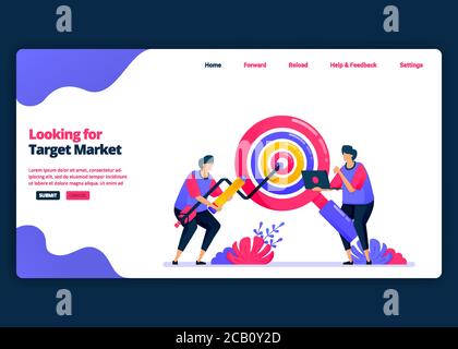 Vector Cartoon Banner Vorlage für die Suche nach Zielmärkten und Kundenanteilen. Landing Page und Website kreative Design-Vorlagen für Unternehmen. Ca Stock Vektor