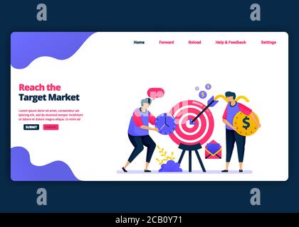 Vector Cartoon Banner Vorlage für die Zielmarkt, Gewinn und Kundenumsatz zu erreichen. Landing Page und Website kreative Design-Vorlagen für Unternehmen Stock Vektor