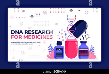 Landing Page Vektordarstellung der dna-Forschung für Medikamente. Pharmazie, Gesundheit, Kräuter und medizinisches Lernen. Kann für Web-Mobile-Apps verwendet werden Stock Vektor