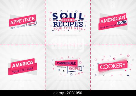Rosa Kochbuch Set für Lebensmittel und Rezepthefte. Restaurantmenütitel oder Abzeichen für Lebensmittelgeschäfte und Restaurants. Minimalistisches Design für Rezept BA Stock Vektor