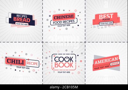Rosa Kochbuch Set für Lebensmittel und Rezepthefte. Restaurantmenütitel oder Abzeichen für Lebensmittelgeschäfte und Restaurants. Minimalistisches Design für Rezept BA Stock Vektor
