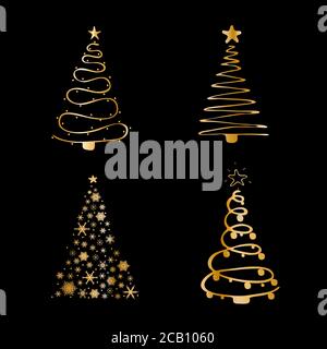 Set von goldenen weihnachtsbaum Symbole. Xmas Symbol, einfache Piktogramm-Sammlung. Design-Element für die Wintersaison. Neues Jahr Silhouette Zeichen. Vektor Stock Vektor