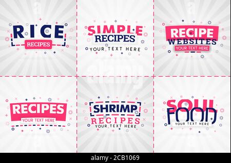 Rosa Kochbuch Set für Lebensmittel und Rezepthefte. Restaurantmenütitel oder Abzeichen für Lebensmittelgeschäfte und Restaurants. Minimalistisches Design für Rezept BA Stock Vektor