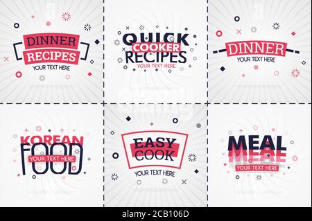 Rosa Kochbuch Set für Lebensmittel und Rezepthefte. Restaurantmenütitel oder Abzeichen für Lebensmittelgeschäfte und Restaurants. Minimalistisches Design für Rezept BA Stock Vektor