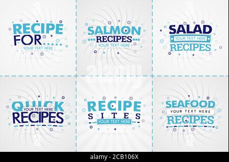 Blaues Kochbuch-Set für Lebensmittel und Rezepthefte. Restaurantmenütitel oder Abzeichen für Lebensmittelgeschäfte und Restaurants. Minimalistisches Design für Rezept BA Stock Vektor