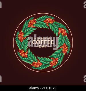 Mandala International Coffee Day Illustrationen für Logo und Coffee Shop, Cafe und Restaurant-Menü Stock Vektor
