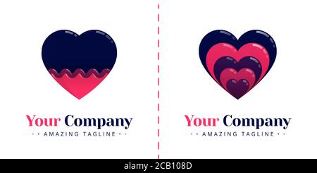 Gestapelte Liebeslogos und Liebeslogos mit Wellen. Vorlagen können für Firmen-, Dating-Apps, Business-Hochzeitsveranstaltungen, Poster, Broschüre, Hochzeit Inv Stock Vektor