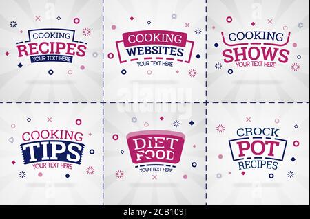 Rosa Kochbuch Set für Lebensmittel und Rezepthefte. Restaurantmenütitel oder Abzeichen für Lebensmittelgeschäfte und Restaurants. Minimalistisches Design für Rezept BA Stock Vektor
