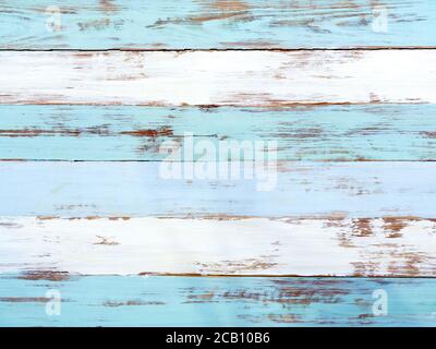 Alte Vintage hellblau und weiß bemalte Holzdiele Hintergrund. Holz Grunge Textur mit Kopierraum. Stockfoto