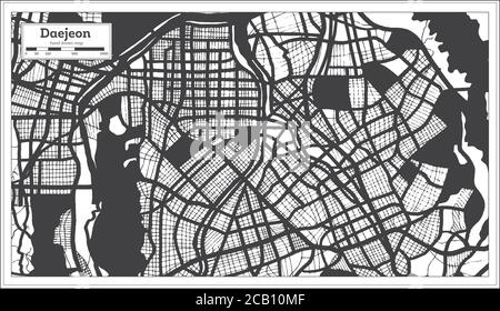 Daejeon Südkorea Stadtplan in Schwarz-Weiß-Farbe im Retro-Stil. Übersichtskarte. Vektorgrafik. Stock Vektor