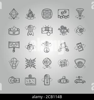 Satz von Symbolen Kamera 360 Grad Vektor Illustration Design Stock Vektor