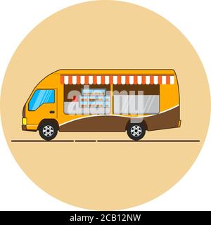 vektor-Illustration von Street Food Verkäufer auf einem LKW, Straße Hamburger Verkäufer Design Stock Vektor