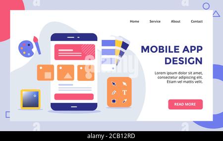 Mobile App Design Drahtmodell auf Smartphone-Kampagne für Web-Website Startseite Startseite Landing Page Vorlage Banner mit modernen flachen Stil Stock Vektor